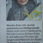 Monika Rabe  (HS1b) als Praktikantin von der Thüringer Allgemeinen in der Rubrik "Leute Heute" interviewt